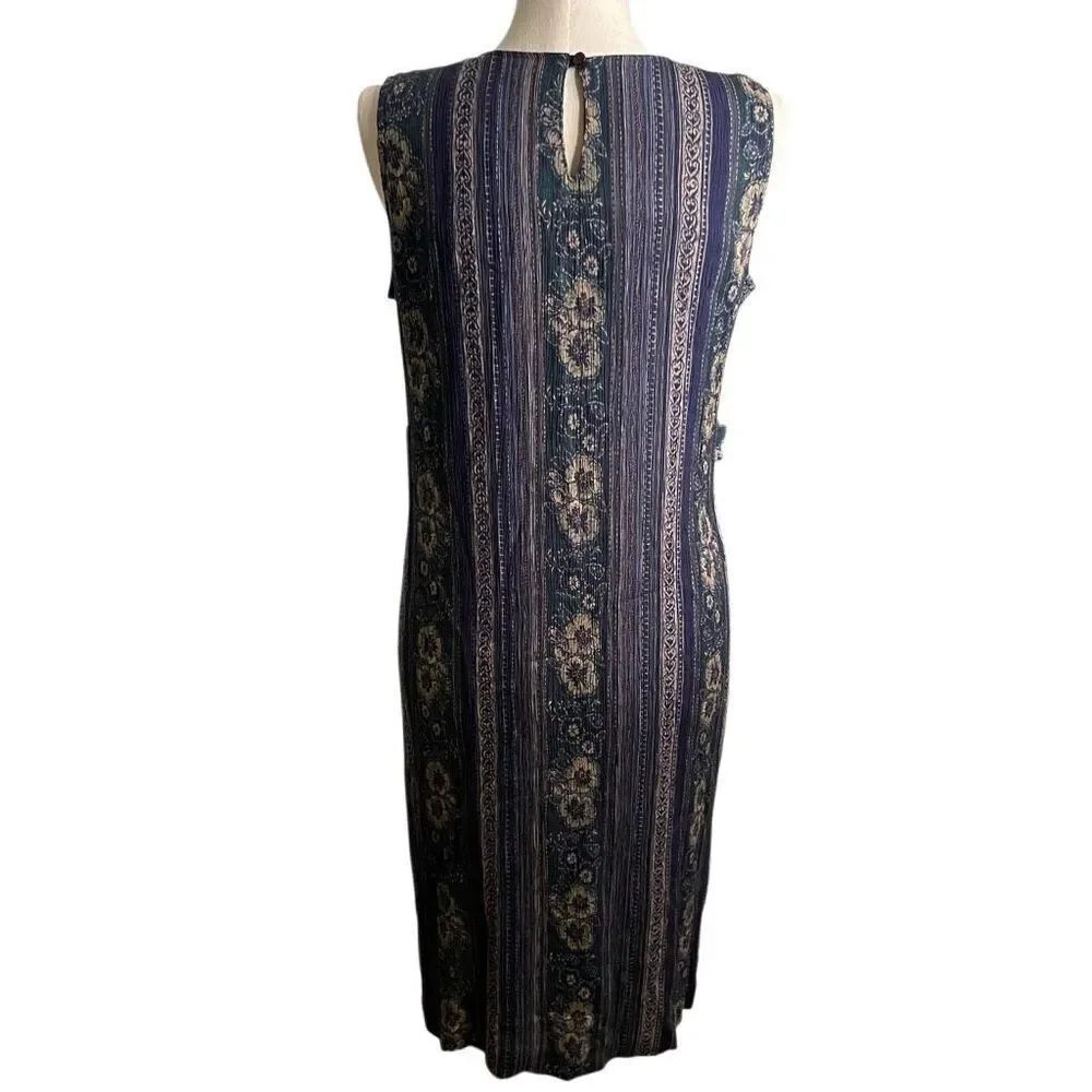 Vtg Sag Harbor Womens Midi Dress LP Teal Batik Sleeveless Art Style Boho Lagom - Picture 2 of 8